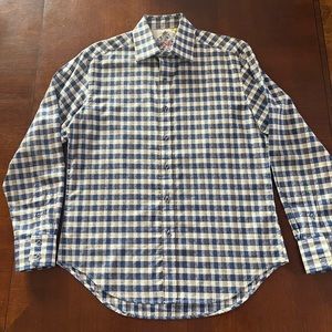Robert Graham Men’s Blue and White Check Shirt, M, Tailored Fit, Cotton/Silk
